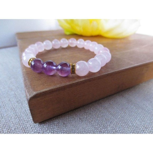 Rose Quartz & Amethyst Gemstone Bracelet - Picture 2 of 3